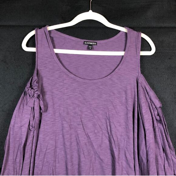 Express Women Blouse Purple Cold Shoulder Scoop Neck Peasant Stretch Large - Picture 2 of 12